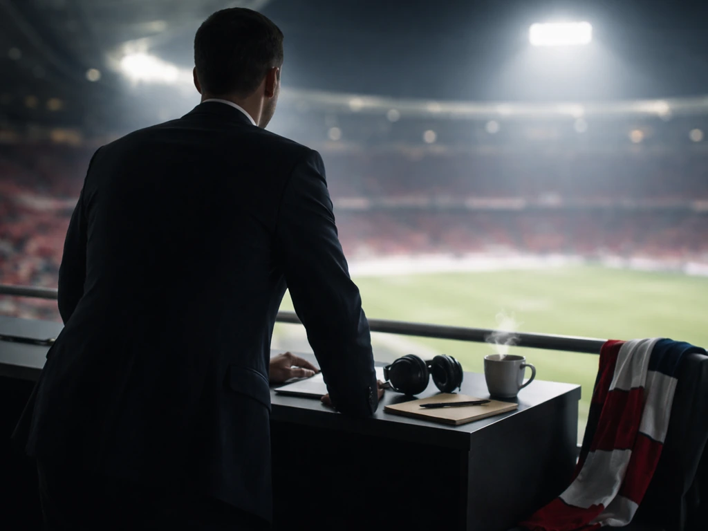 Anonymous football coach in a stadium media area with a notebook and pen, suggesting high-level coaching pay