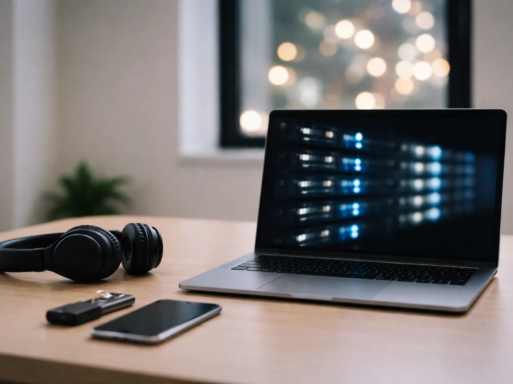 Minimal office desk scene with laptop and headphones, suggesting crypto exchange/CTO work context.